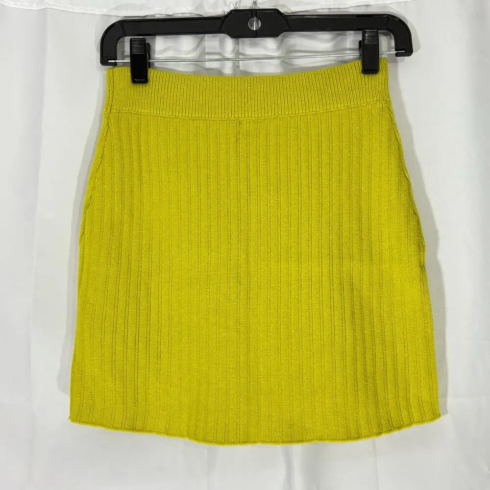 Free People Eliza Sweater Mini Skirt Set Yellow Lime NWT Medium - Picture 10 of 11